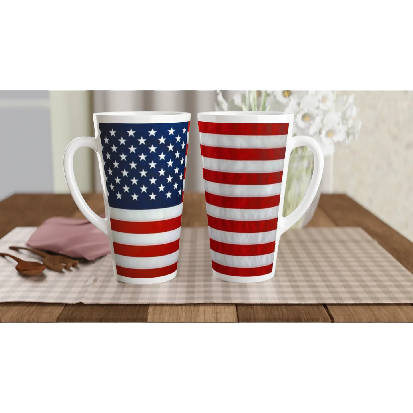 American Flag Ceramic Latte Mug – 17oz Dishwasher & Microwave Safe
