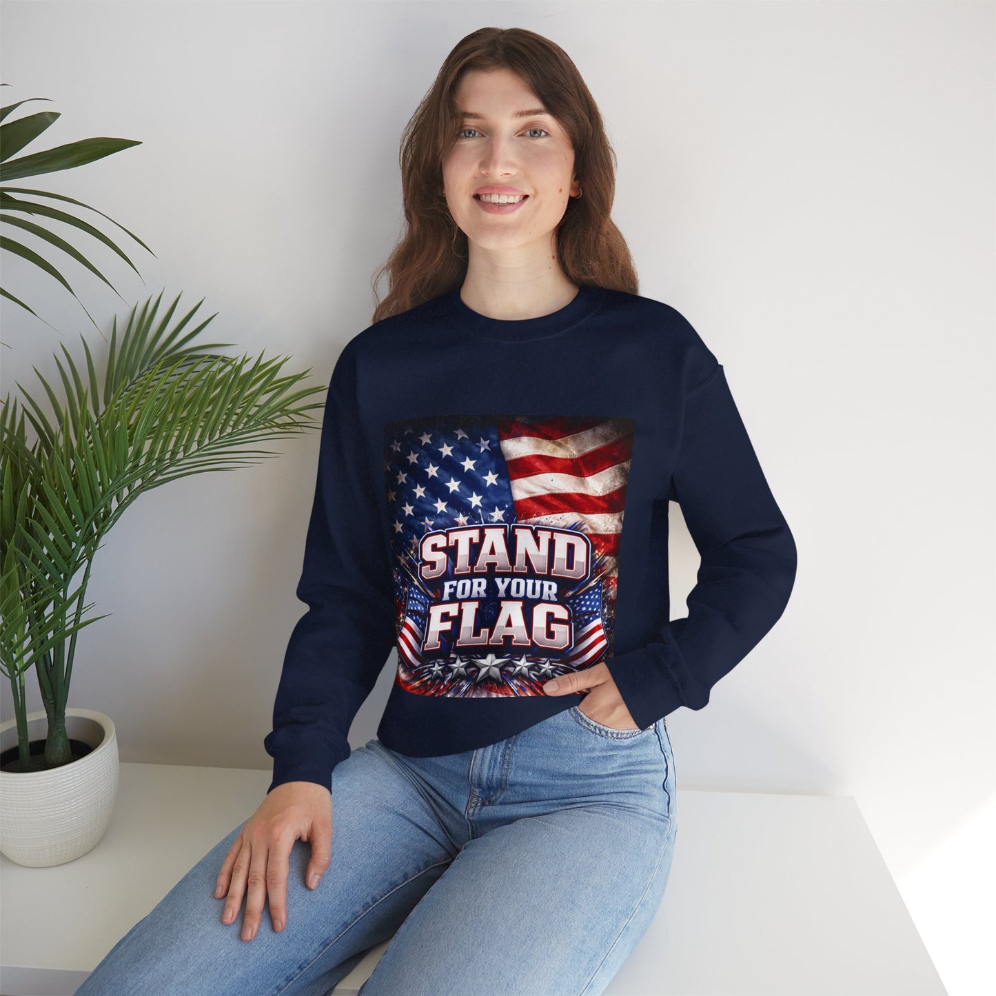 Patriotic Crewneck Sweatshirt - "Stand For Your Flag" American Flag Design