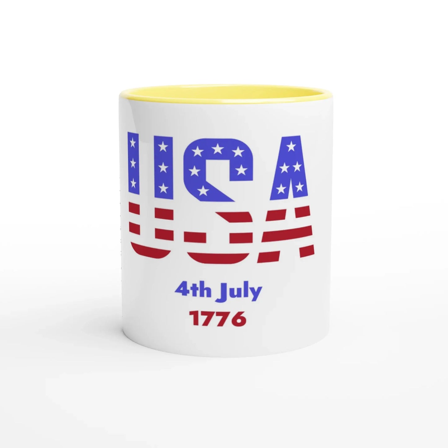 USA Coffee Mug - Glossy White Ceramic Mug with Colorful Accents