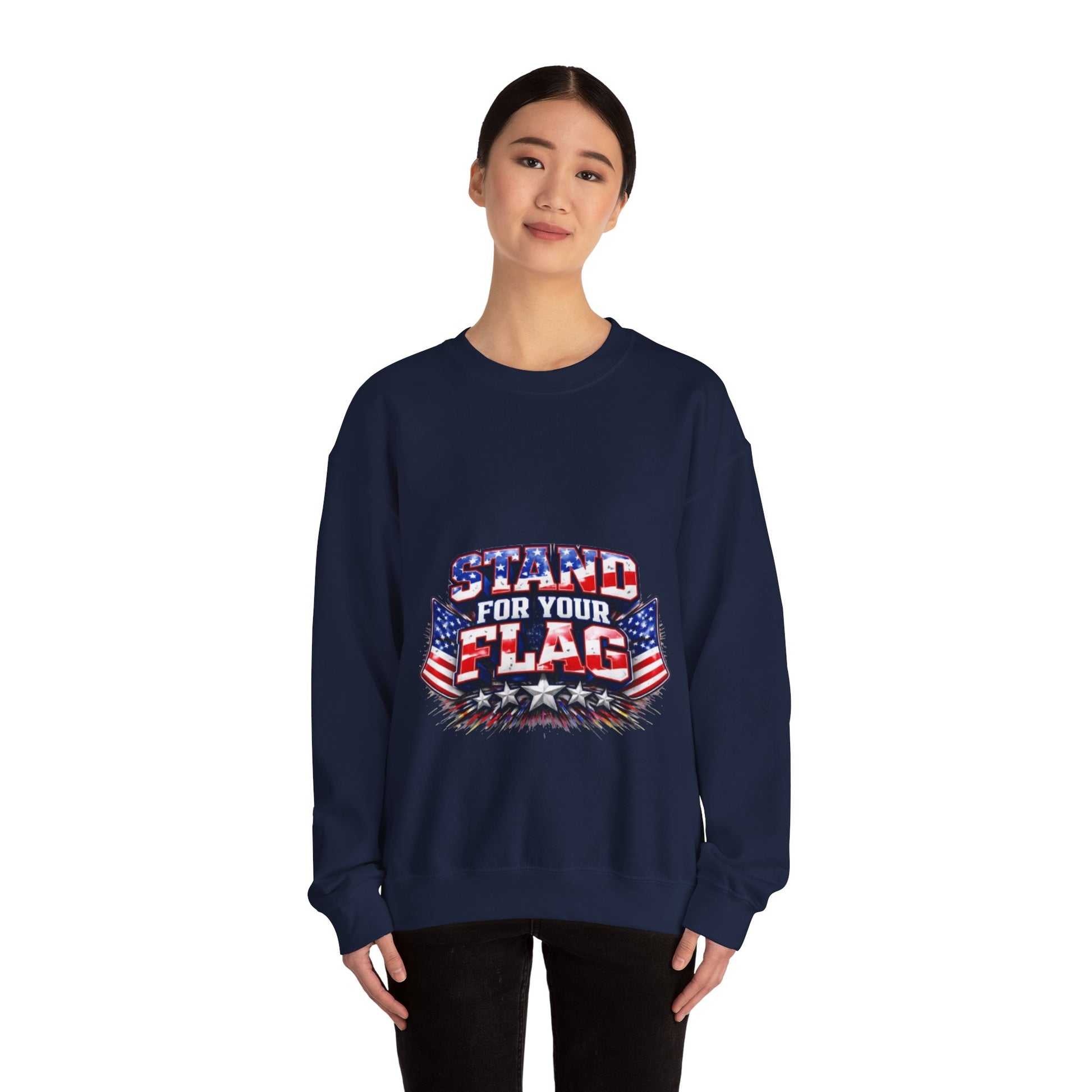 Crewneck Sweatshirt — "Stand For Your Flag" Patriotic American Flag Design Crewneck Sweatshirt — "Stand For Your Flag" Patriotic American Flag Design