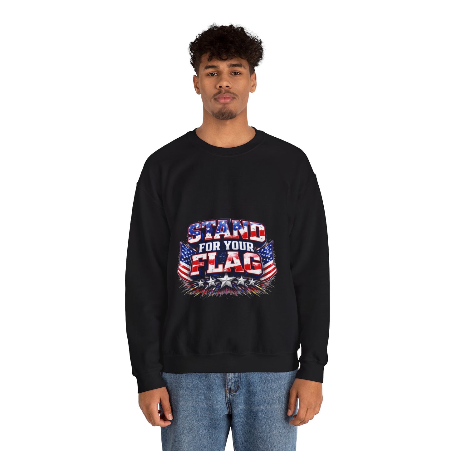  Crewneck Sweatshirt — "Stand For Your Flag" Patriotic American Flag Design Crewneck Sweatshirt — "Stand For Your Flag" Patriotic American Flag Design