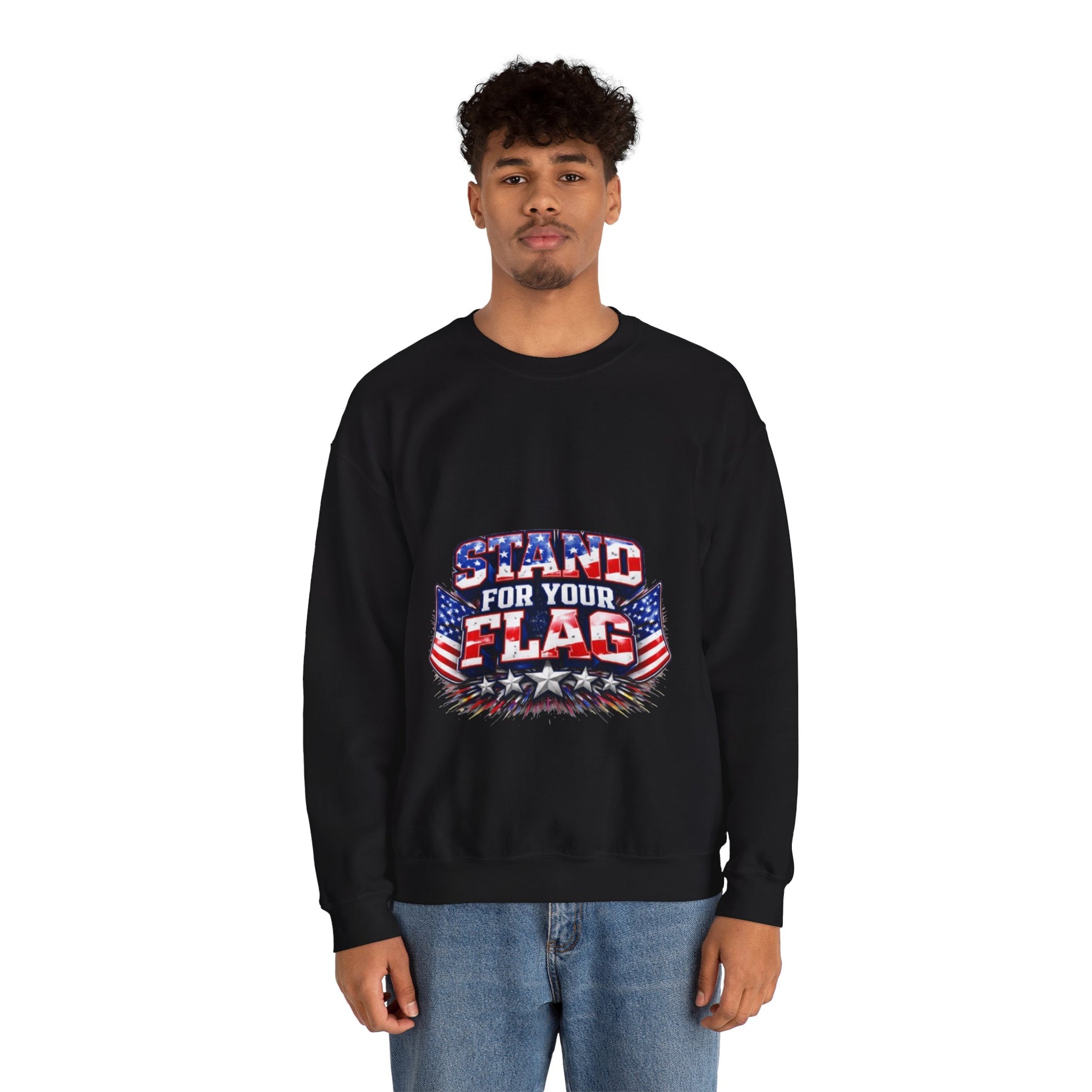  Crewneck Sweatshirt — "Stand For Your Flag" Patriotic American Flag Design Crewneck Sweatshirt — "Stand For Your Flag" Patriotic American Flag Design