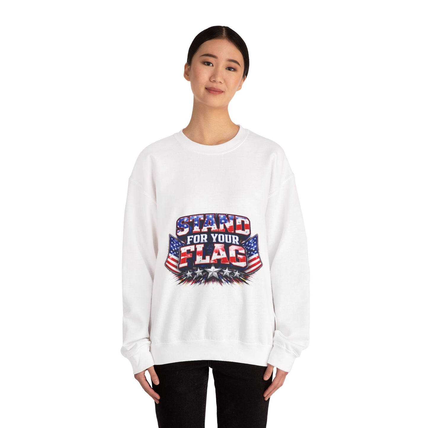 Crewneck Sweatshirt — "Stand For Your Flag" Patriotic American Flag Design Crewneck Sweatshirt — "Stand For Your Flag" Patriotic American Flag Design