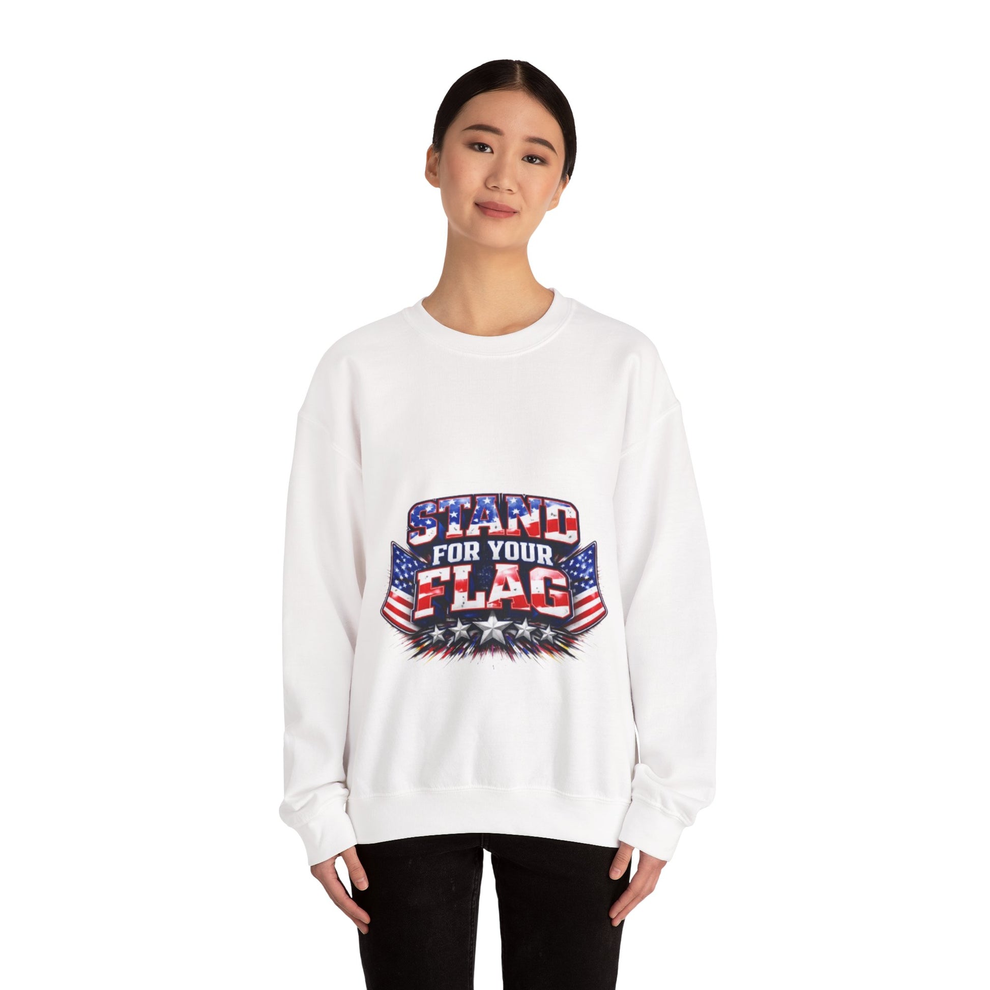 Crewneck Sweatshirt — "Stand For Your Flag" Patriotic American Flag Design Crewneck Sweatshirt — "Stand For Your Flag" Patriotic American Flag Design