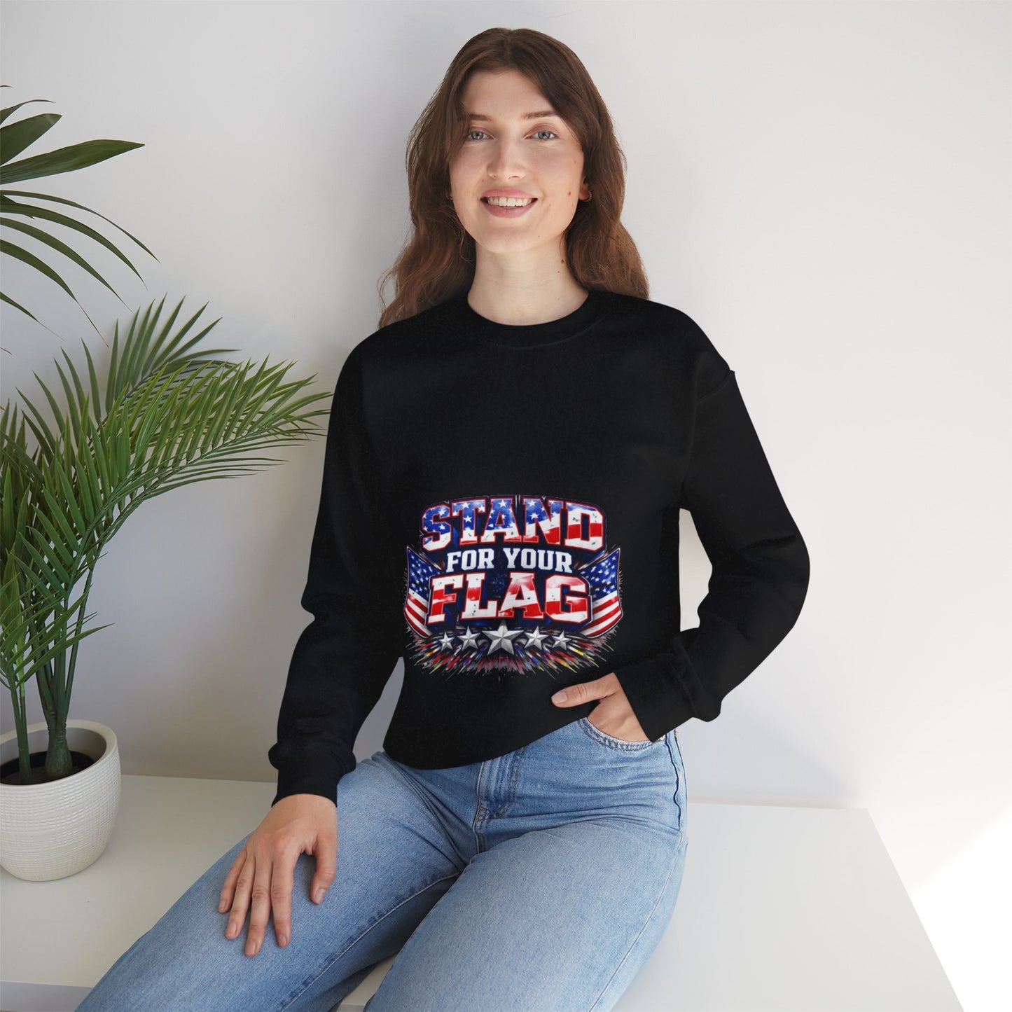  Crewneck Sweatshirt — "Stand For Your Flag" Patriotic American Flag Design Crewneck Sweatshirt — "Stand For Your Flag" Patriotic American Flag Design