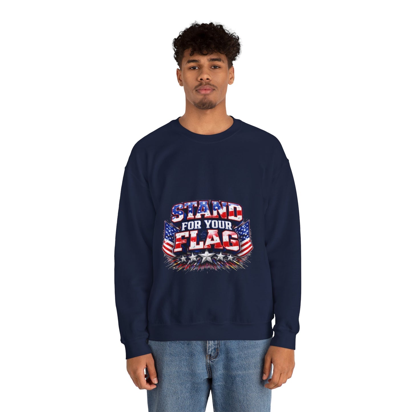  Crewneck Sweatshirt — "Stand For Your Flag" Patriotic American Flag Design Crewneck Sweatshirt — "Stand For Your Flag" Patriotic American Flag Design