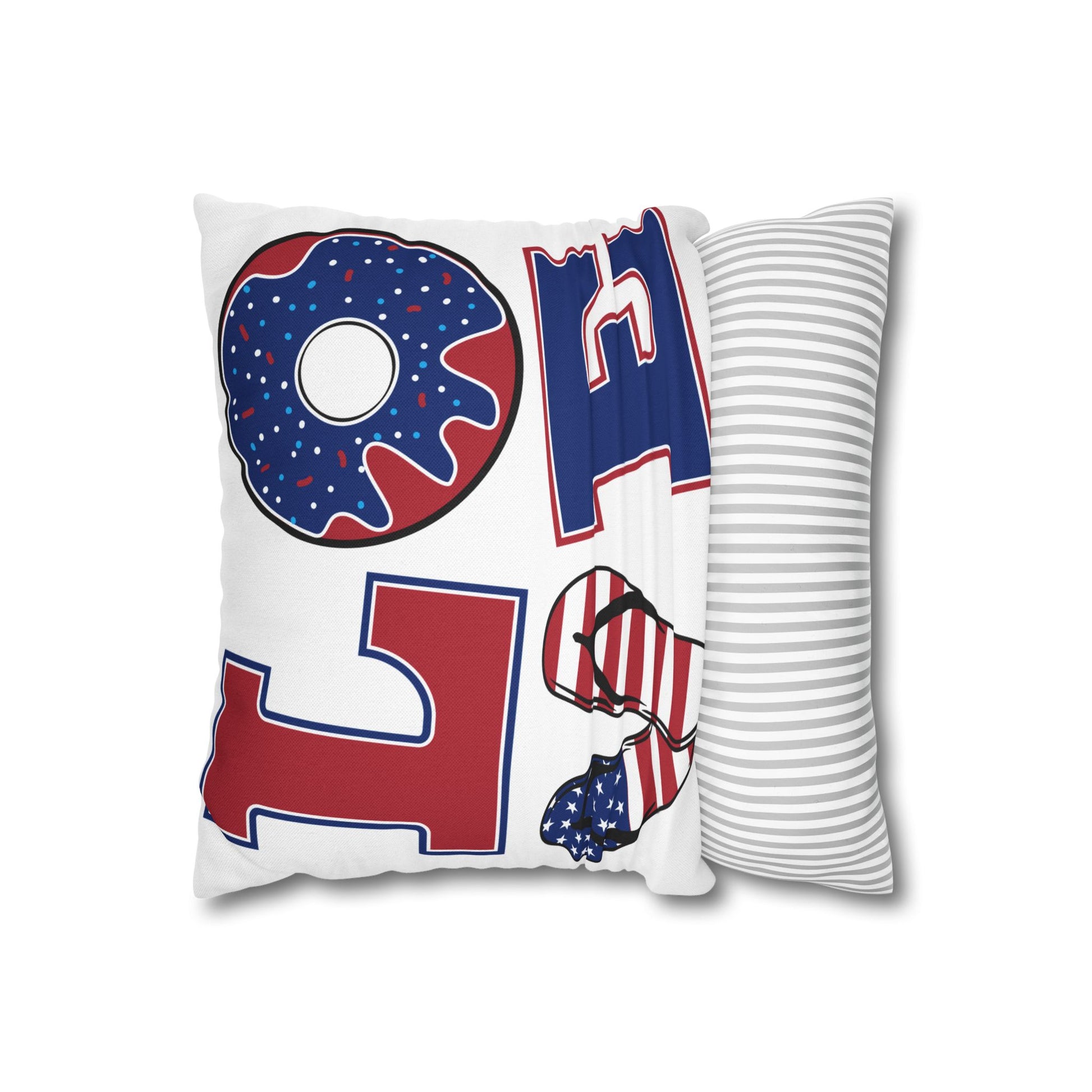 Patriotic LOVE Throw Pillowcase — Red White Blue Donut & Flip-Flop 4th of July Décor