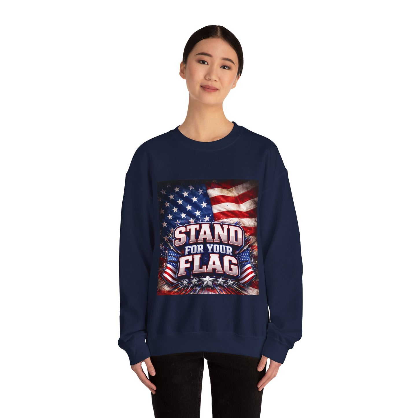 Patriotic Crewneck Sweatshirt - "Stand For Your Flag" American Flag Design