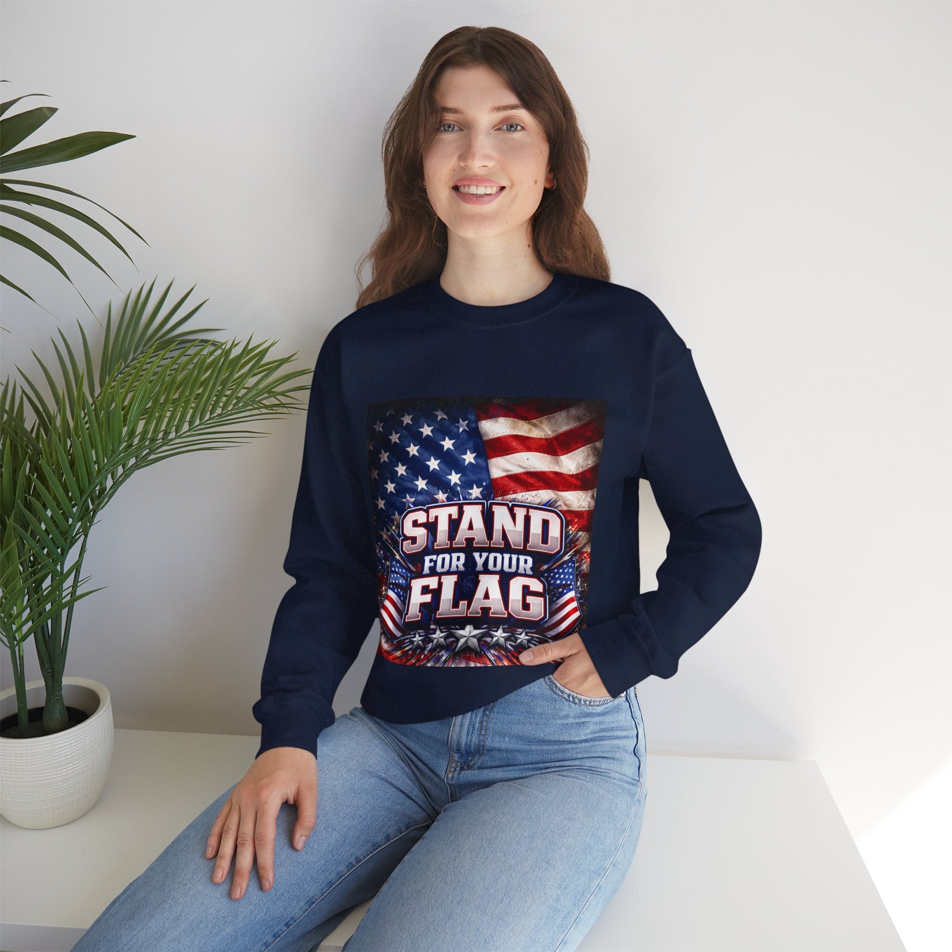 Patriotic Crewneck Sweatshirt - "Stand For Your Flag" American Flag Design
