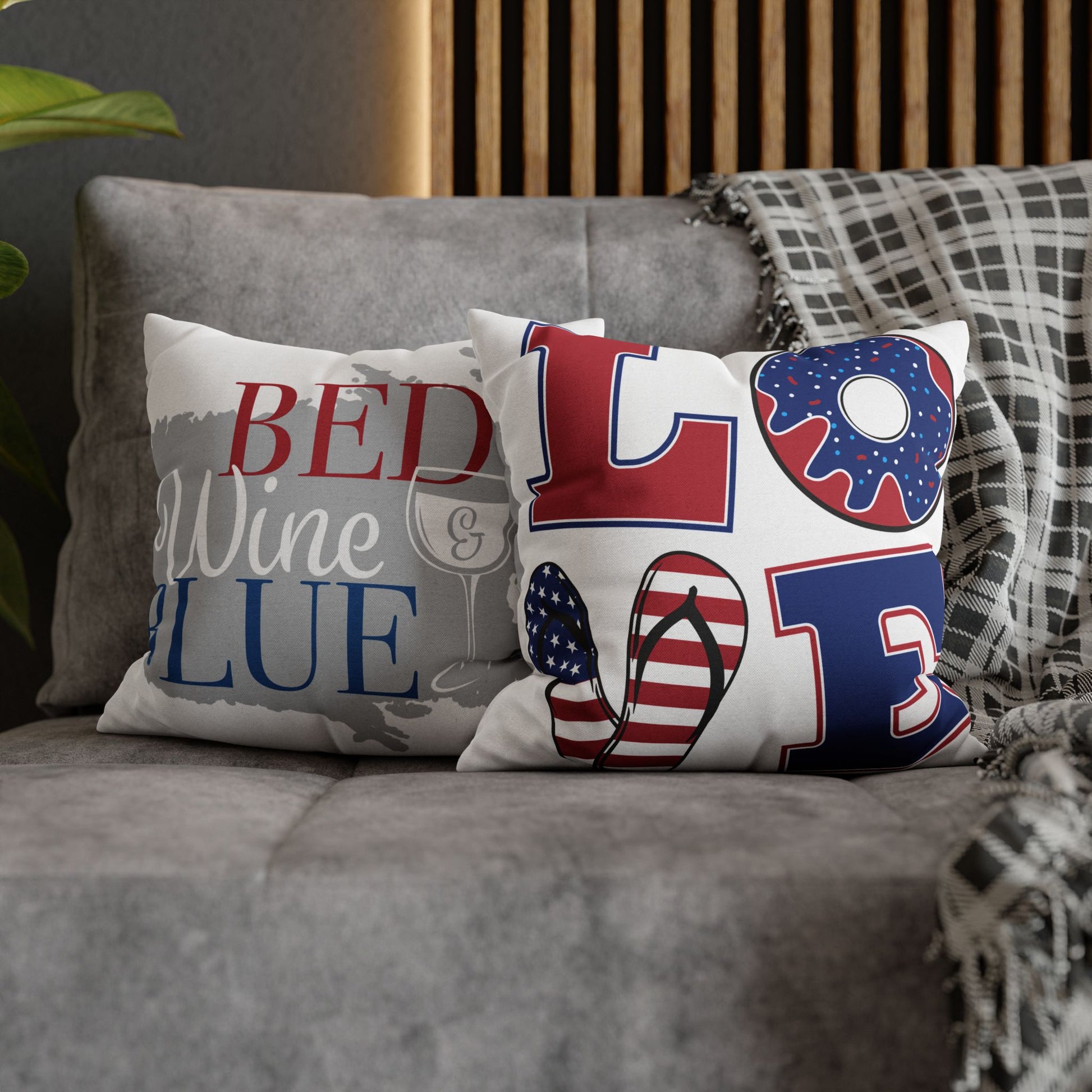 Patriotic LOVE Throw Pillowcase — Red White Blue Donut & Flip-Flop 4th of July Décor