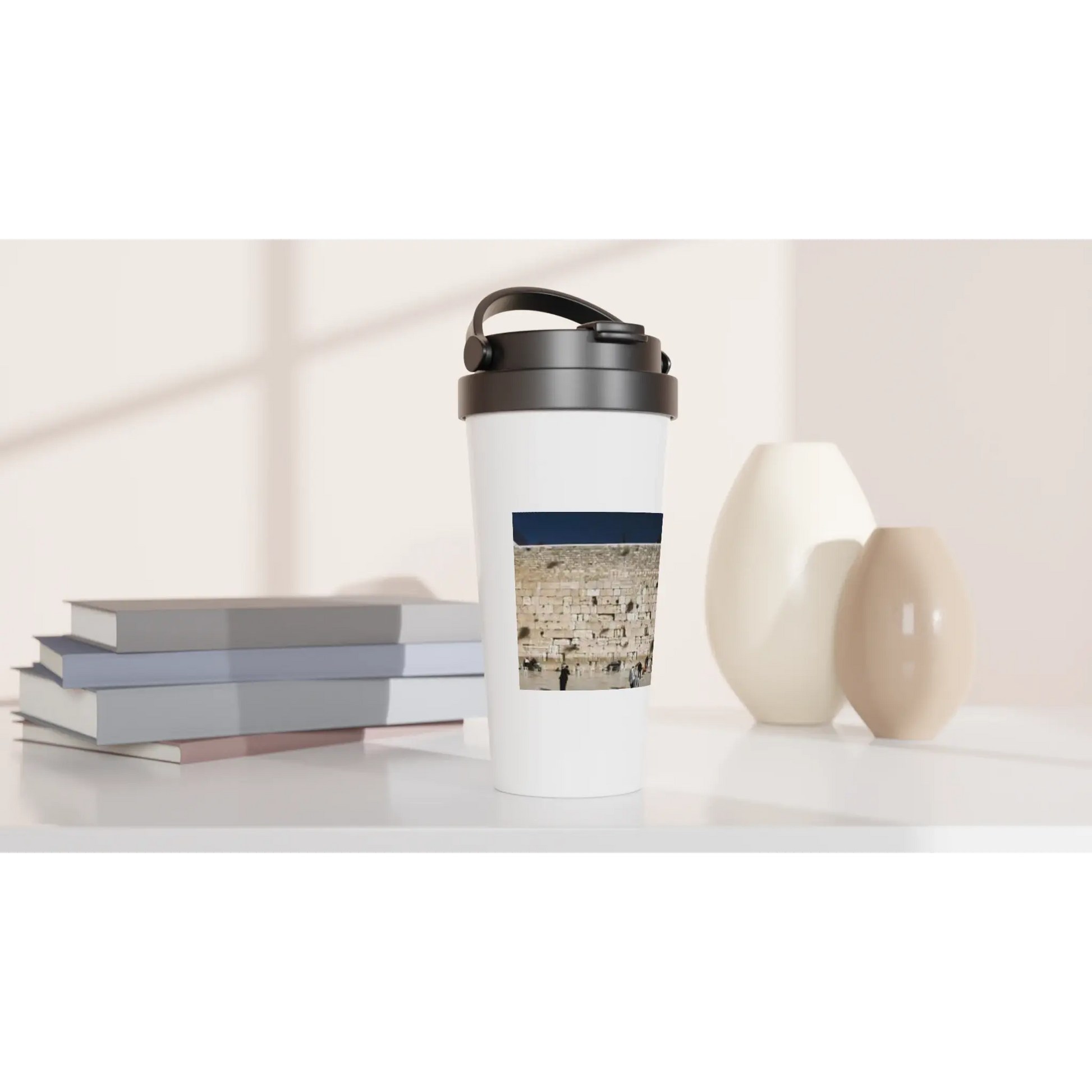 White 15oz Stainless Steel Western Wall Travel Mug