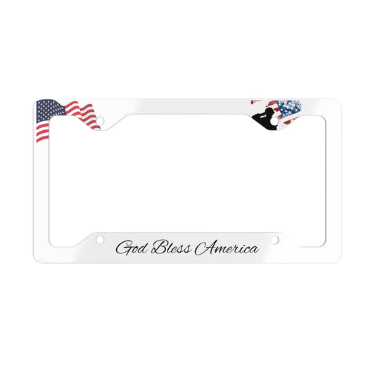 God Bless America Metal License Plate Frame — Patriotic Flag Design