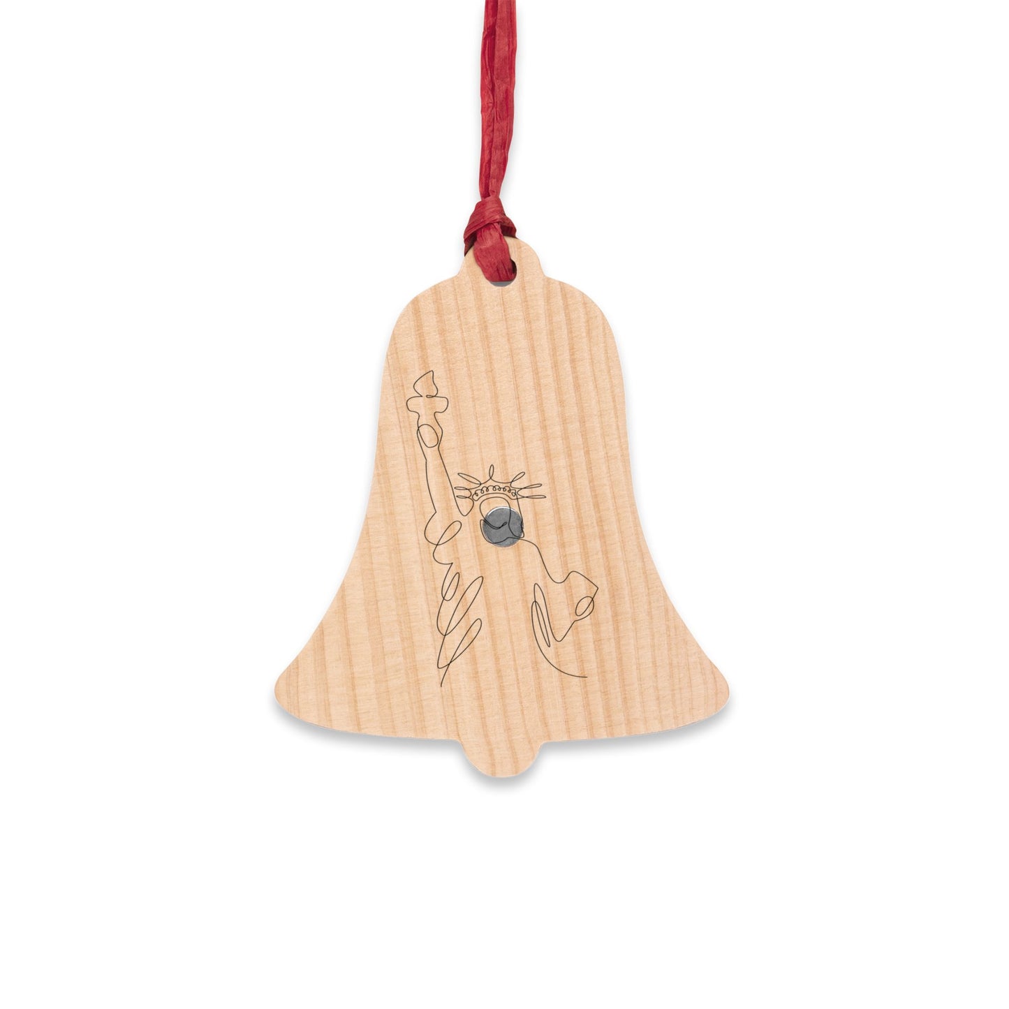 Bell Wooden Ornament — Patriotic Cupcake with Heart American Flag Design