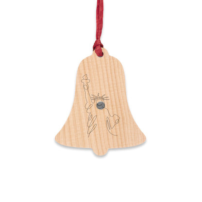 Bell Wooden Ornament — Patriotic Cupcake with Heart American Flag Design