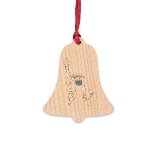 Bell Wooden Ornament — Patriotic Cupcake with Heart American Flag Design