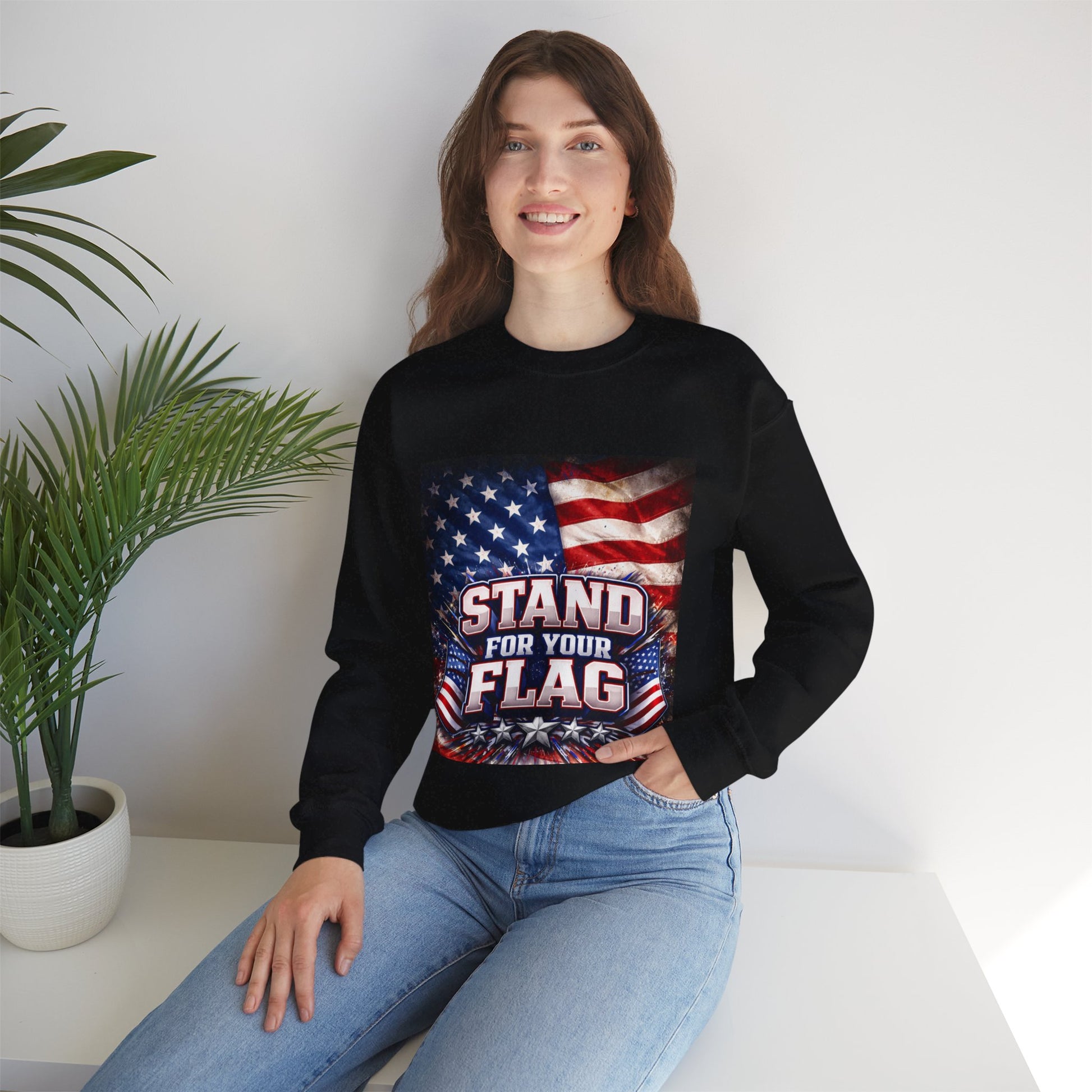 Patriotic Crewneck Sweatshirt - "Stand For Your Flag" American Flag Design