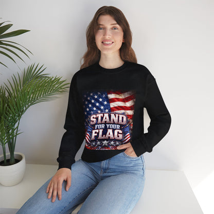 Patriotic Crewneck Sweatshirt - "Stand For Your Flag" American Flag Design