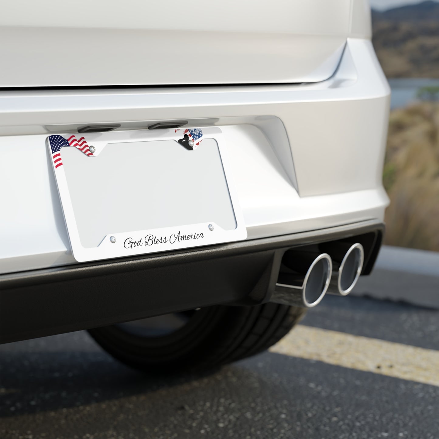 God Bless America Metal License Plate Frame — Patriotic Flag Design