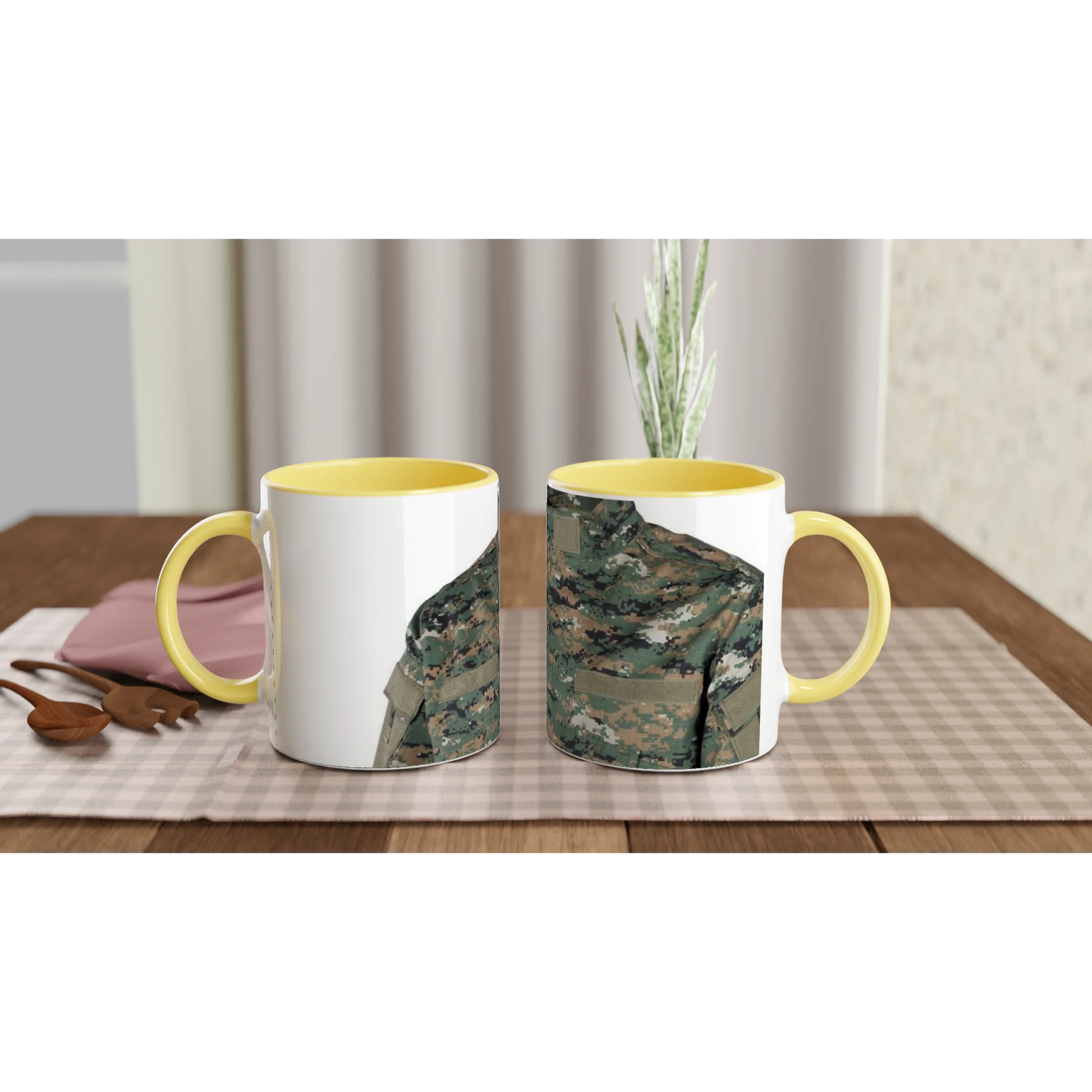 White 11oz Ceramic Mug with Color Inside Ceramic Yellow