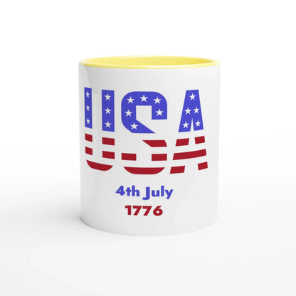 USA Coffee Mug - Glossy White Ceramic Mug with Colorful Accents